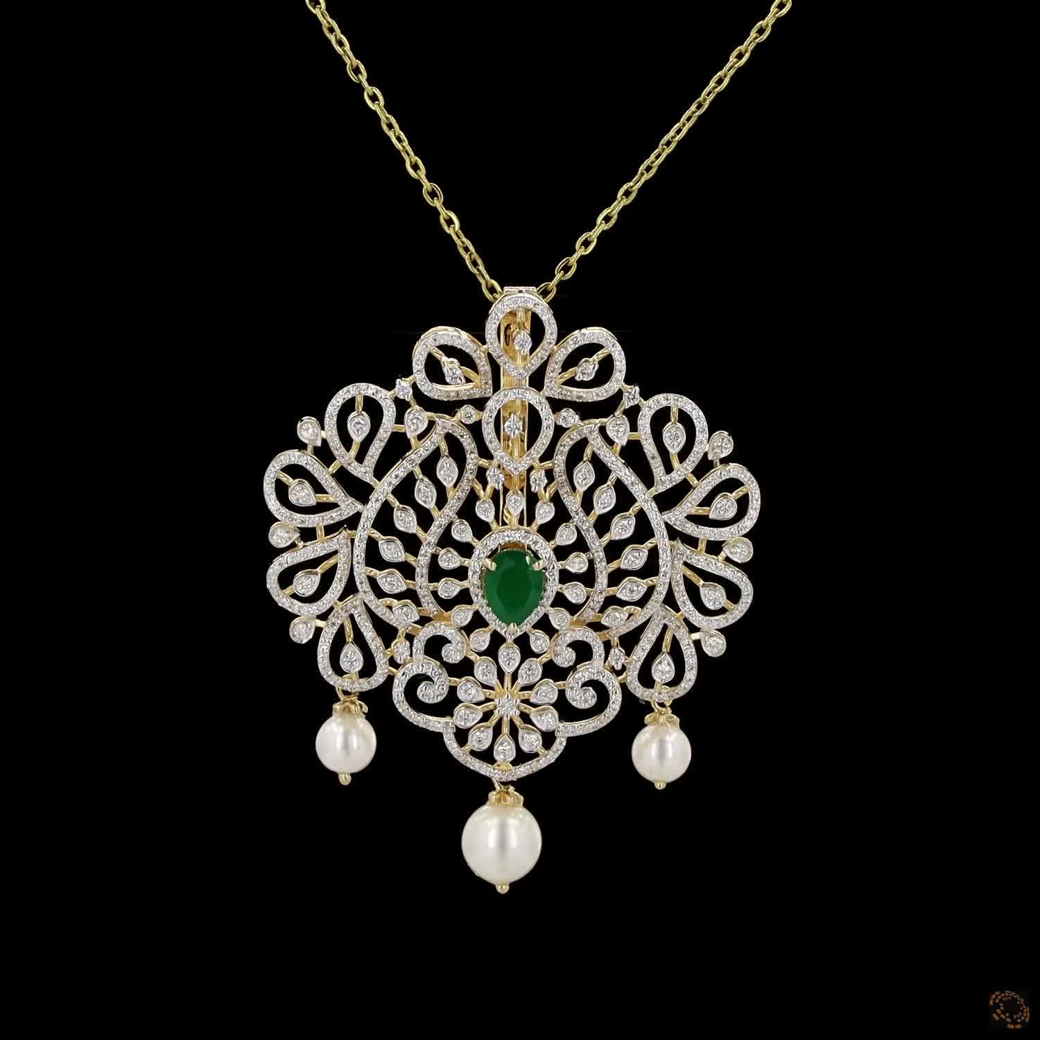 Emerald & Ruby Diamond Pendant in 18KT Yellow Gold