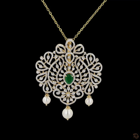 Emerald & Ruby Diamond Pendant in 18KT Yellow Gold