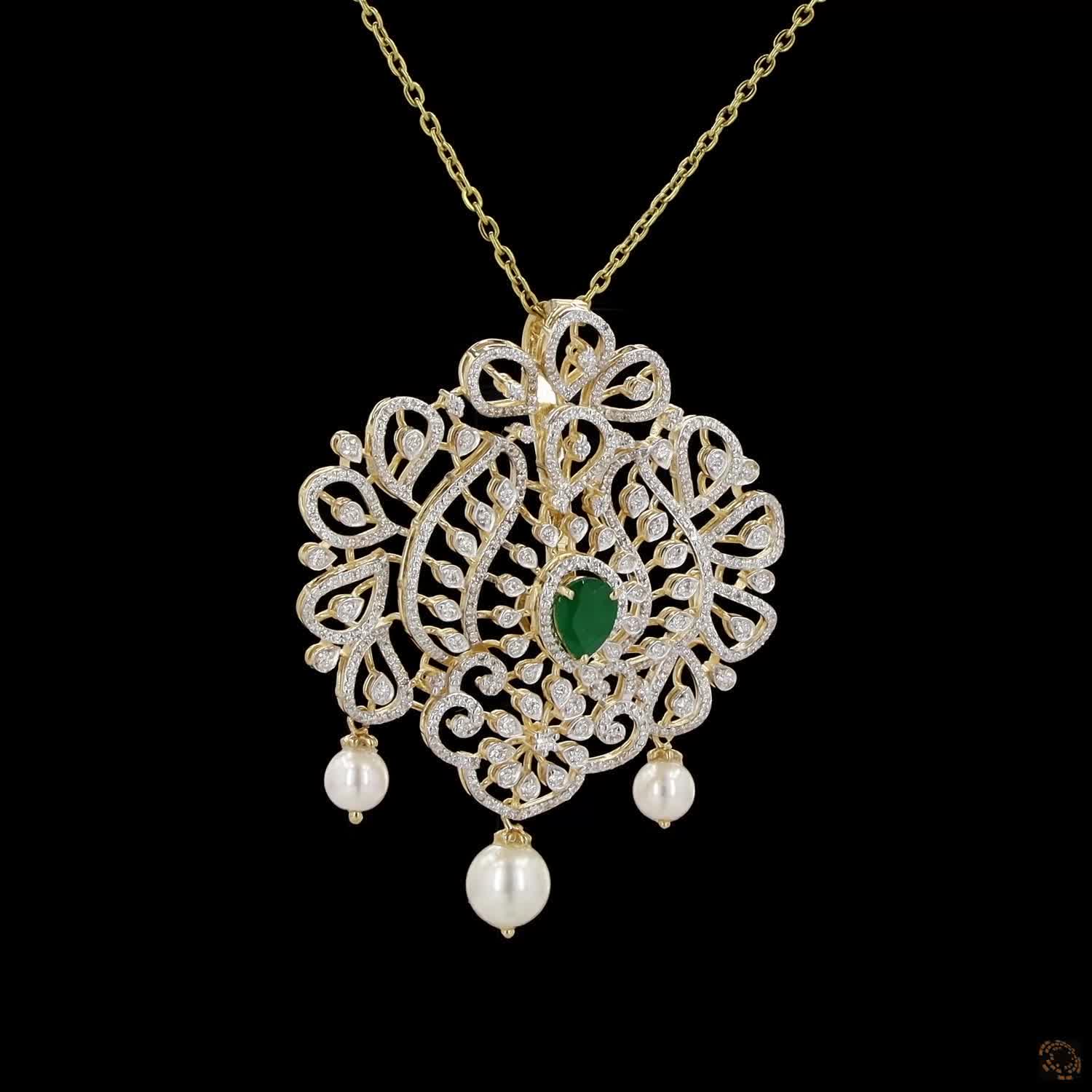 Emerald & Ruby Diamond Pendant in 18KT Yellow Gold