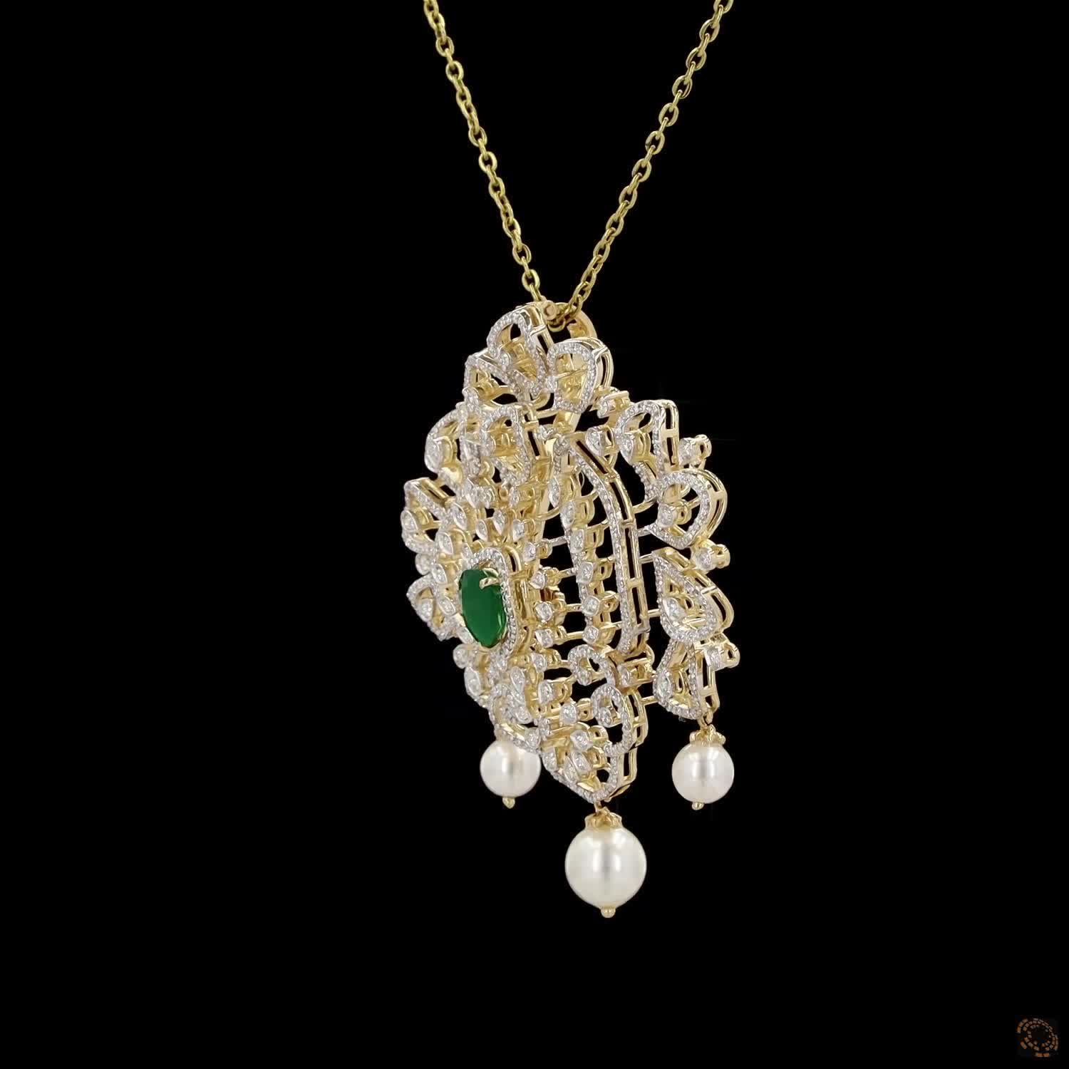 Emerald & Ruby Diamond Pendant in 18KT Yellow Gold