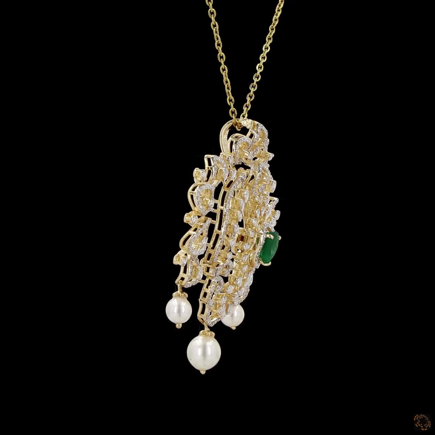 Emerald & Ruby Diamond Pendant in 18KT Yellow Gold