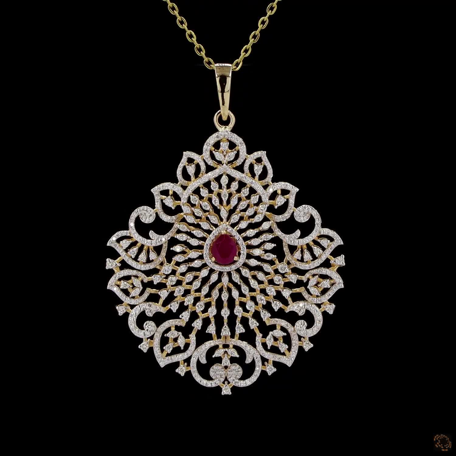 Emerald & Ruby Diamond Pendant in 18KT Yellow Gold