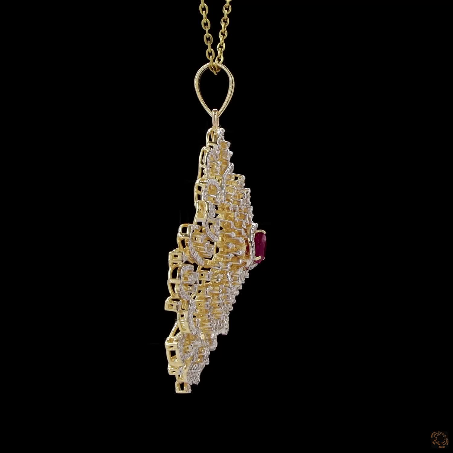 Emerald & Ruby Diamond Pendant in 18KT Yellow Gold