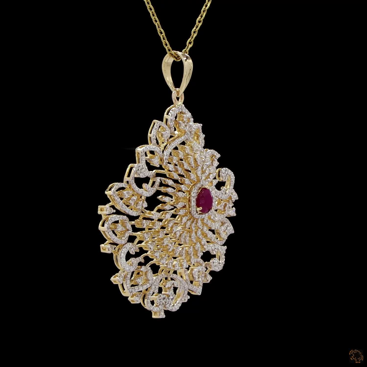 Emerald & Ruby Diamond Pendant in 18KT Yellow Gold