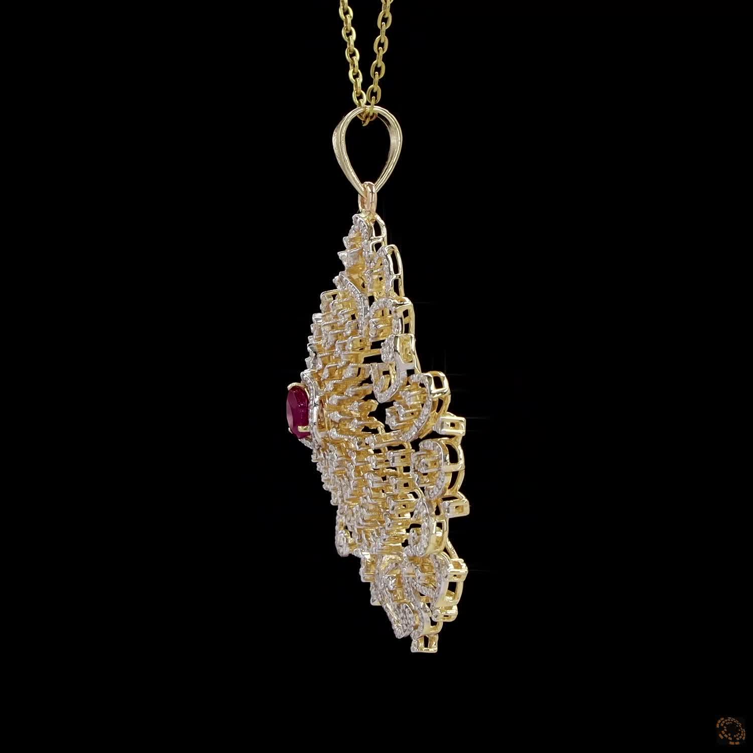 Emerald & Ruby Diamond Pendant in 18KT Yellow Gold
