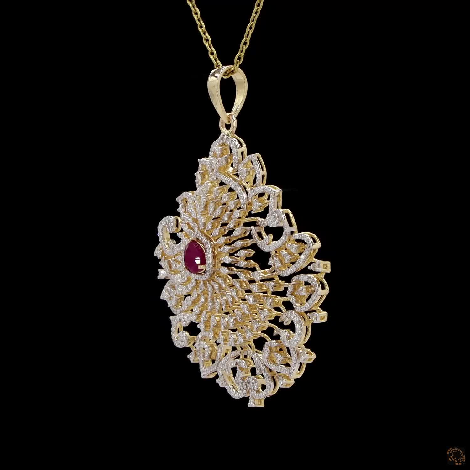 Emerald & Ruby Diamond Pendant in 18KT Yellow Gold