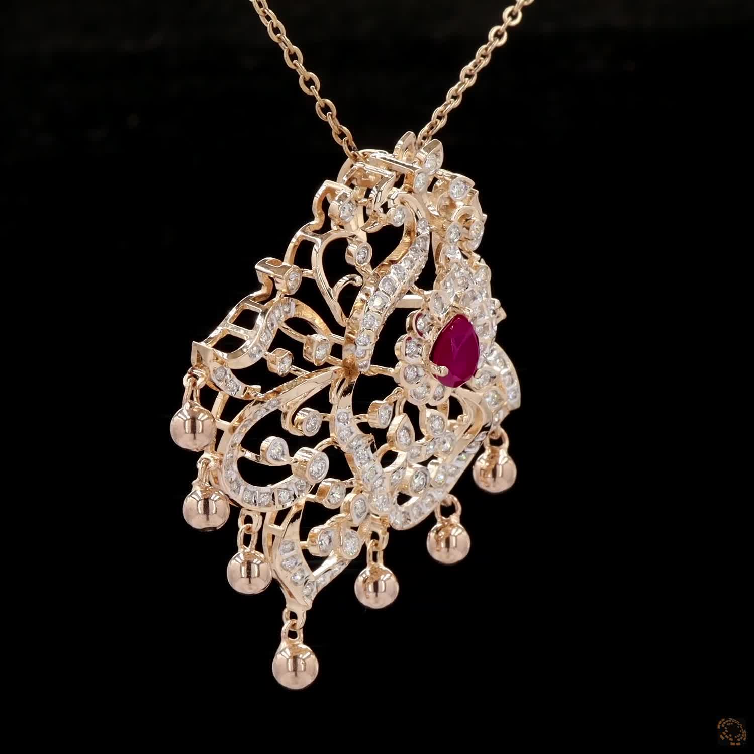 Ruby Diamond Pendant in 18KT Yellow Gold