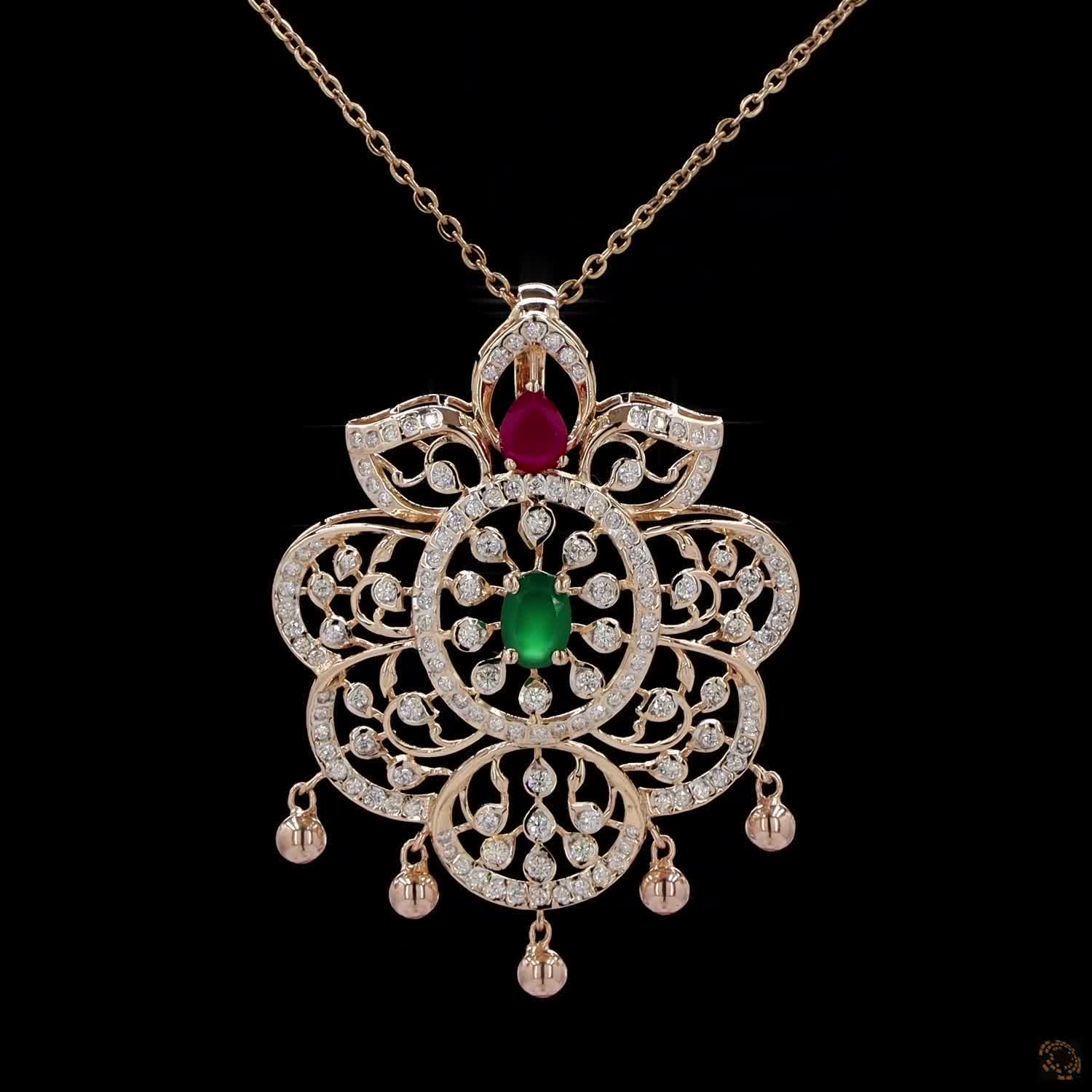 Emerald & Ruby Diamond Pendant in 18KT Yellow Gold