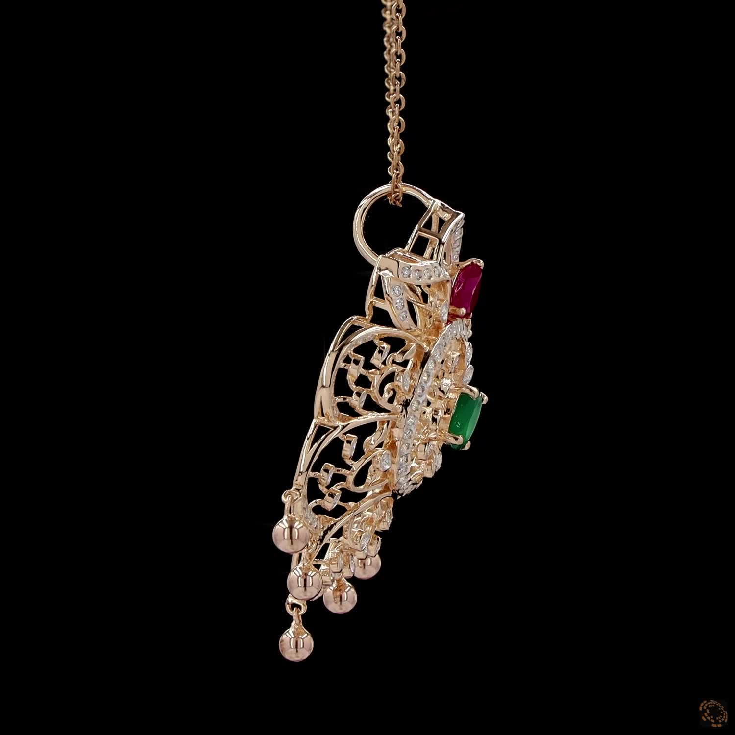 Emerald & Ruby Diamond Pendant in 18KT Yellow Gold