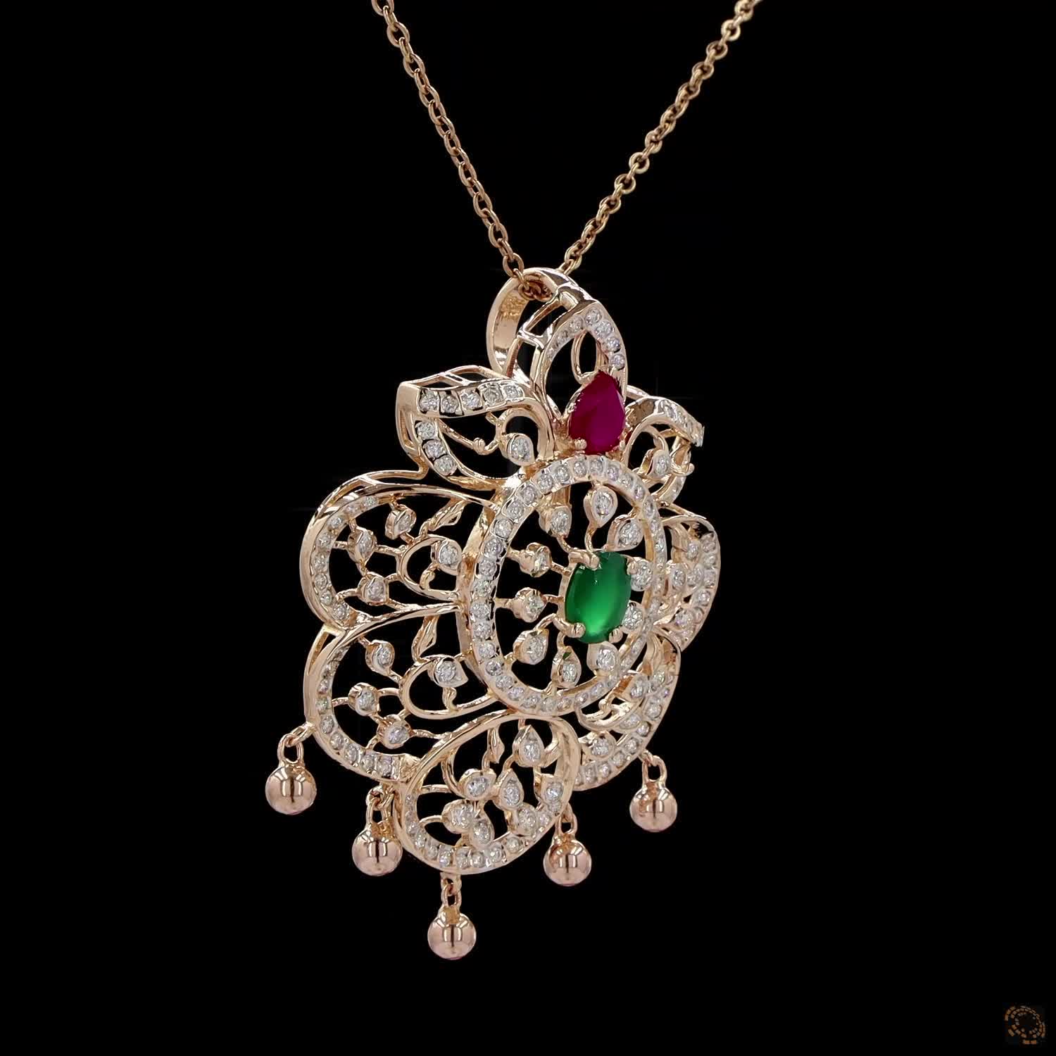 Emerald & Ruby Diamond Pendant in 18KT Yellow Gold