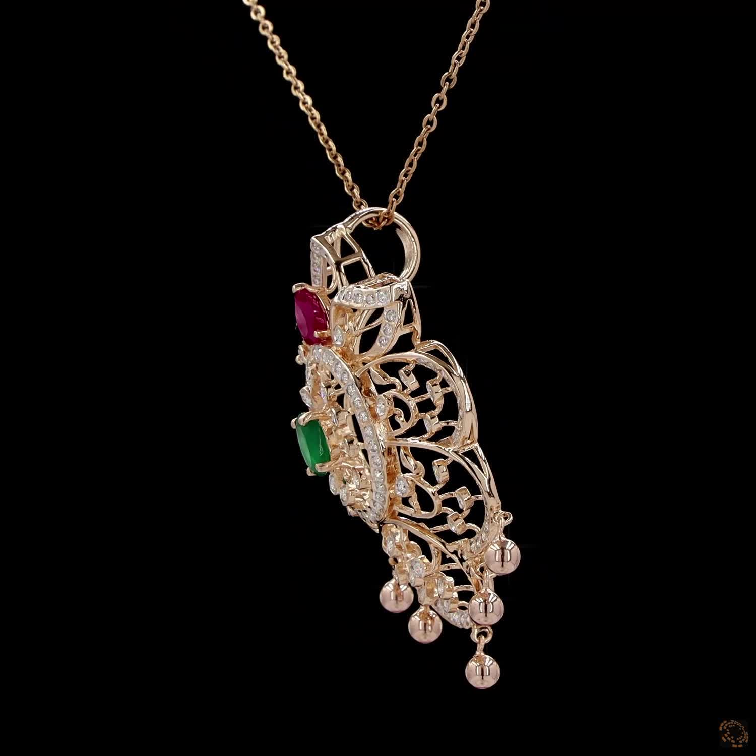Emerald & Ruby Diamond Pendant in 18KT Yellow Gold