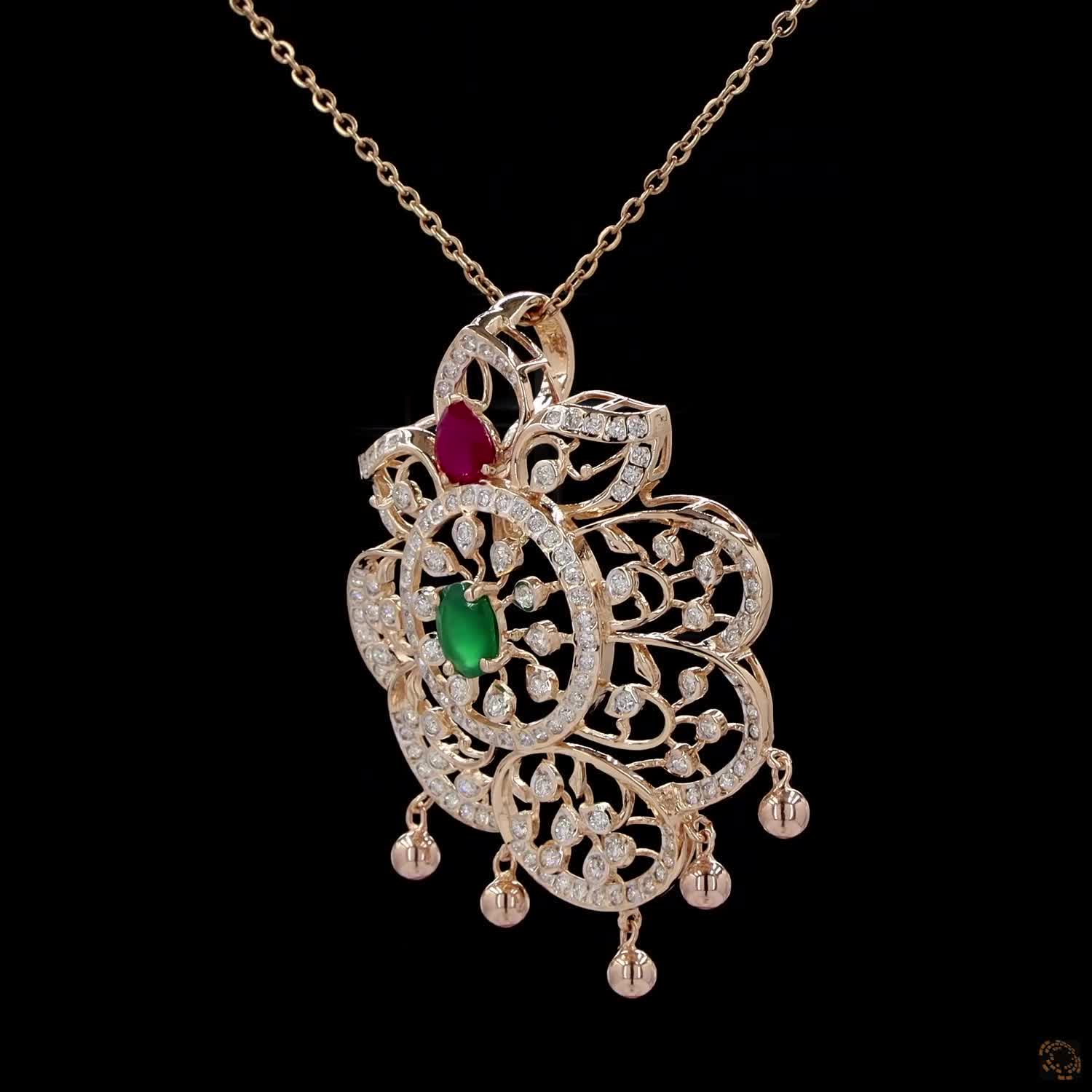 Emerald & Ruby Diamond Pendant in 18KT Yellow Gold