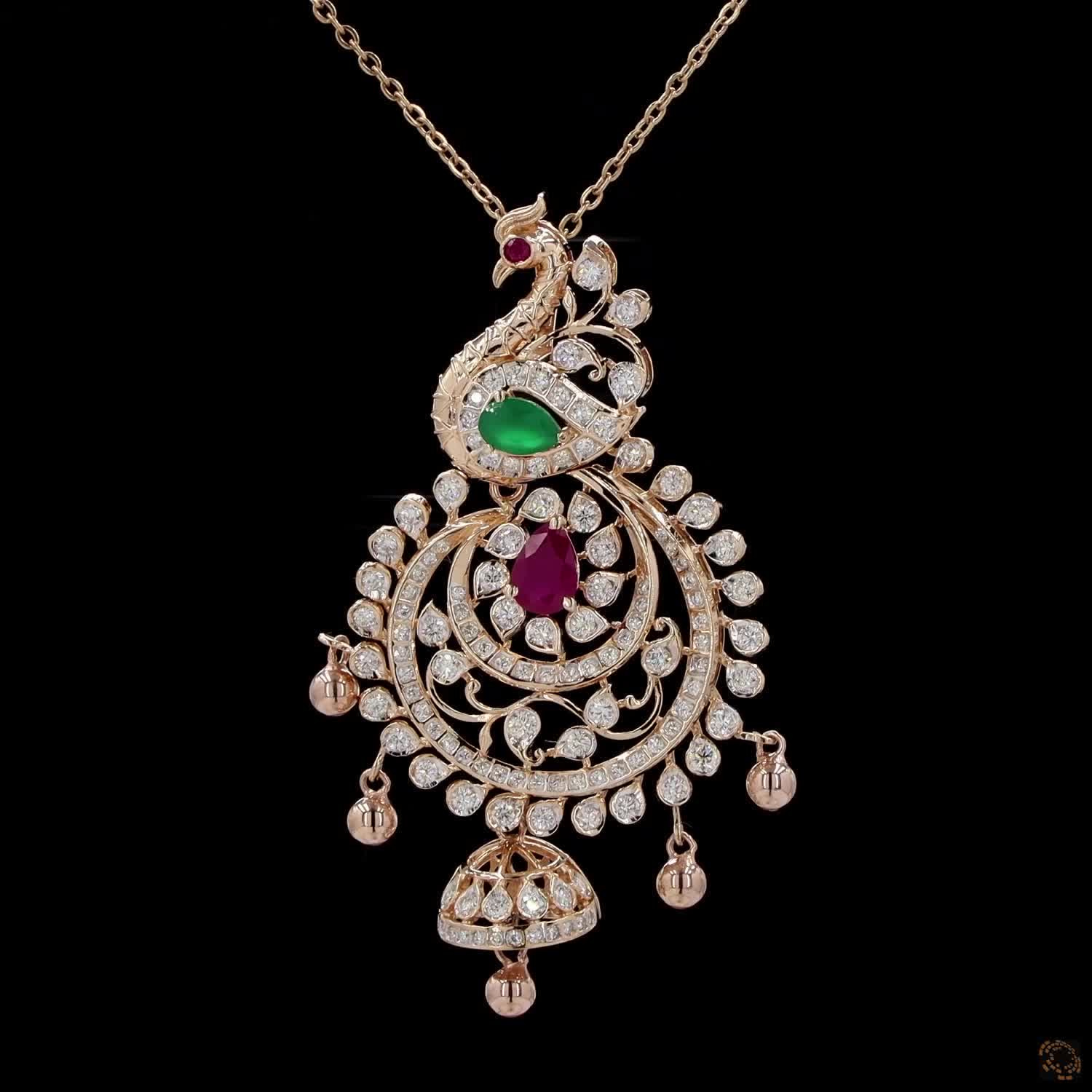 Emerald & Ruby Diamond Pendant in 18KT Yellow Gold