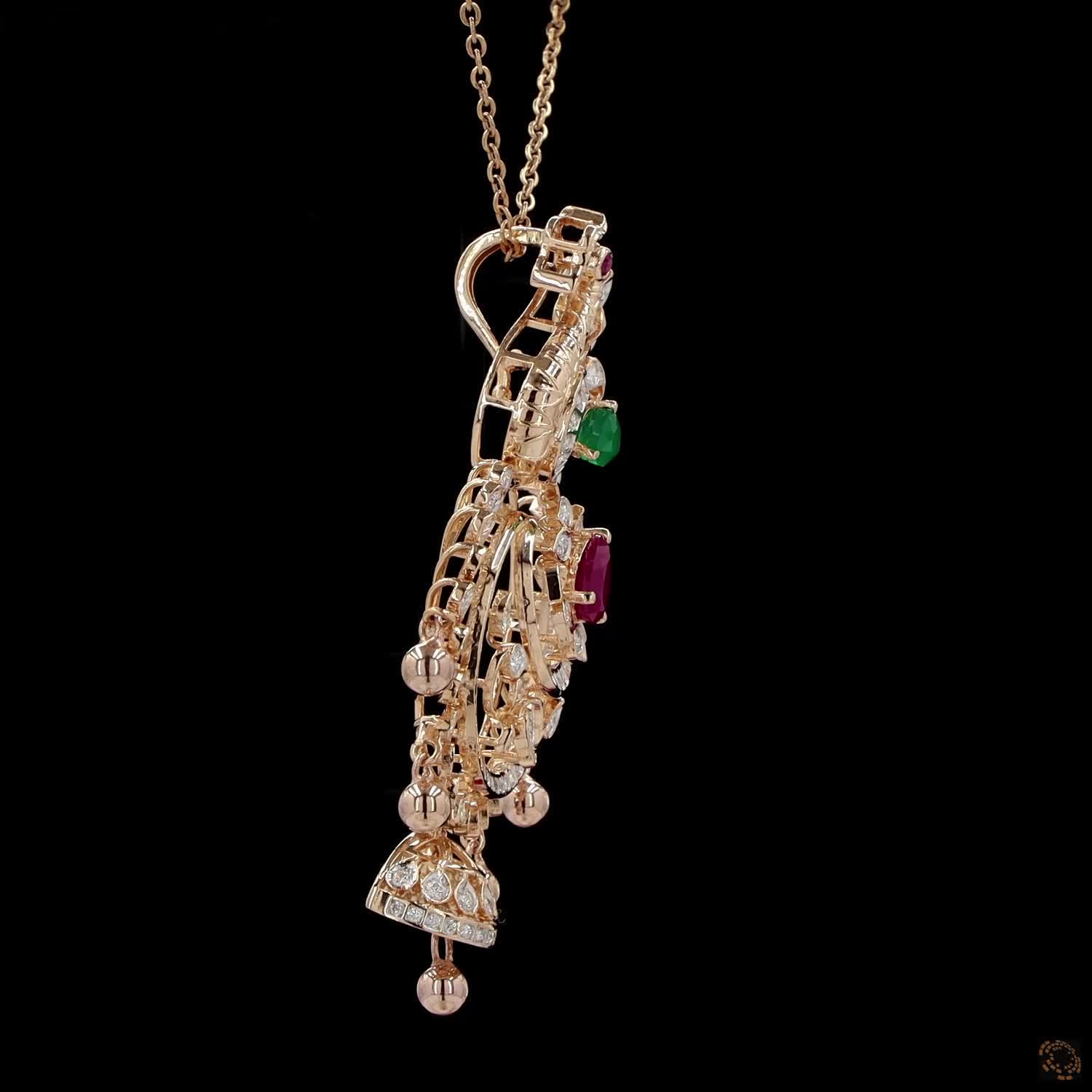 Emerald & Ruby Diamond Pendant in 18KT Yellow Gold