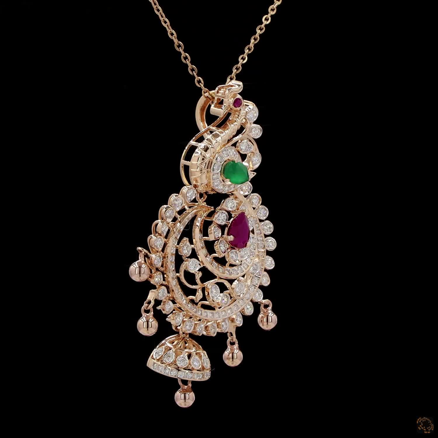 Emerald & Ruby Diamond Pendant in 18KT Yellow Gold