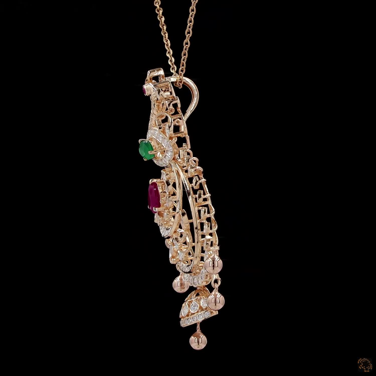Emerald & Ruby Diamond Pendant in 18KT Yellow Gold