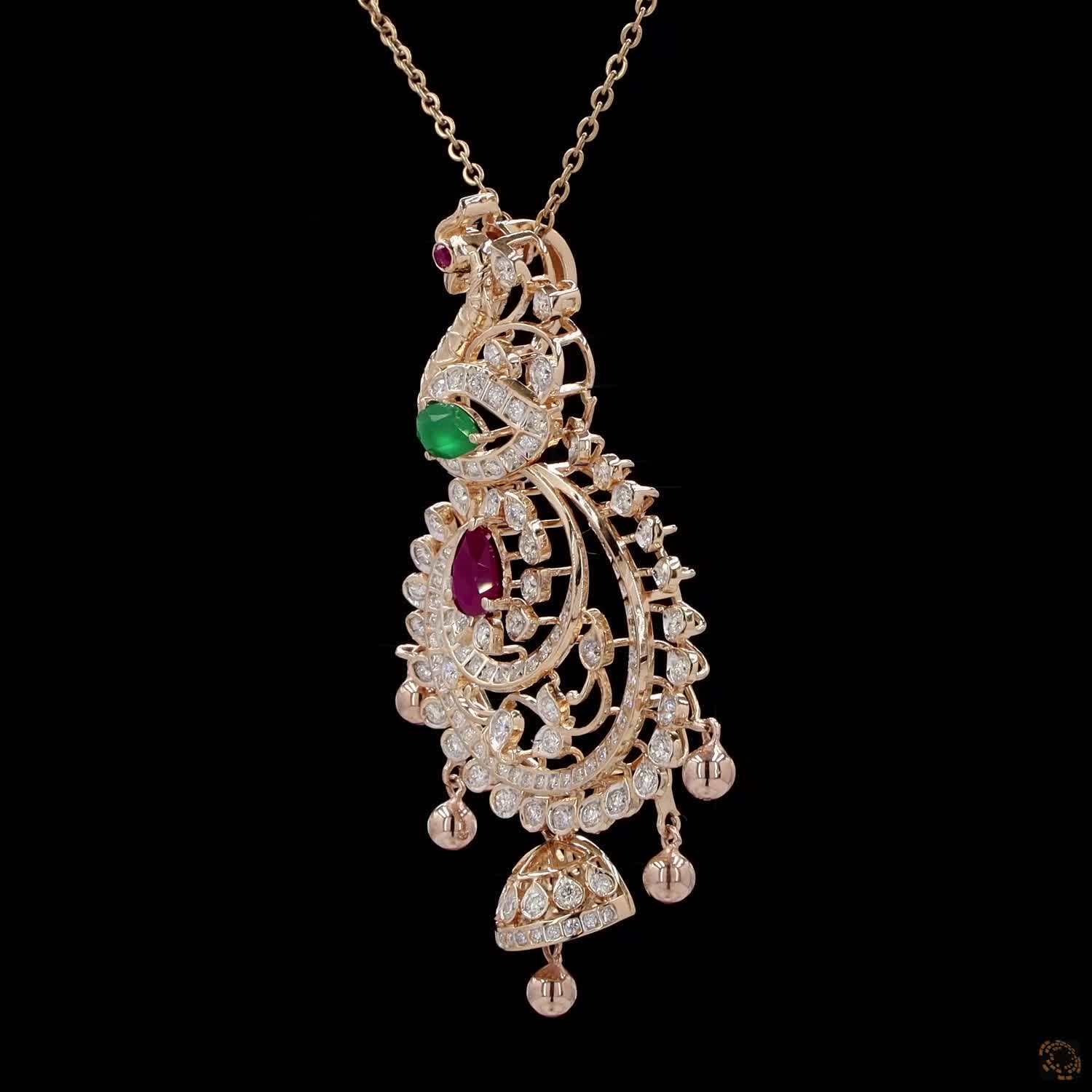 Emerald & Ruby Diamond Pendant in 18KT Yellow Gold