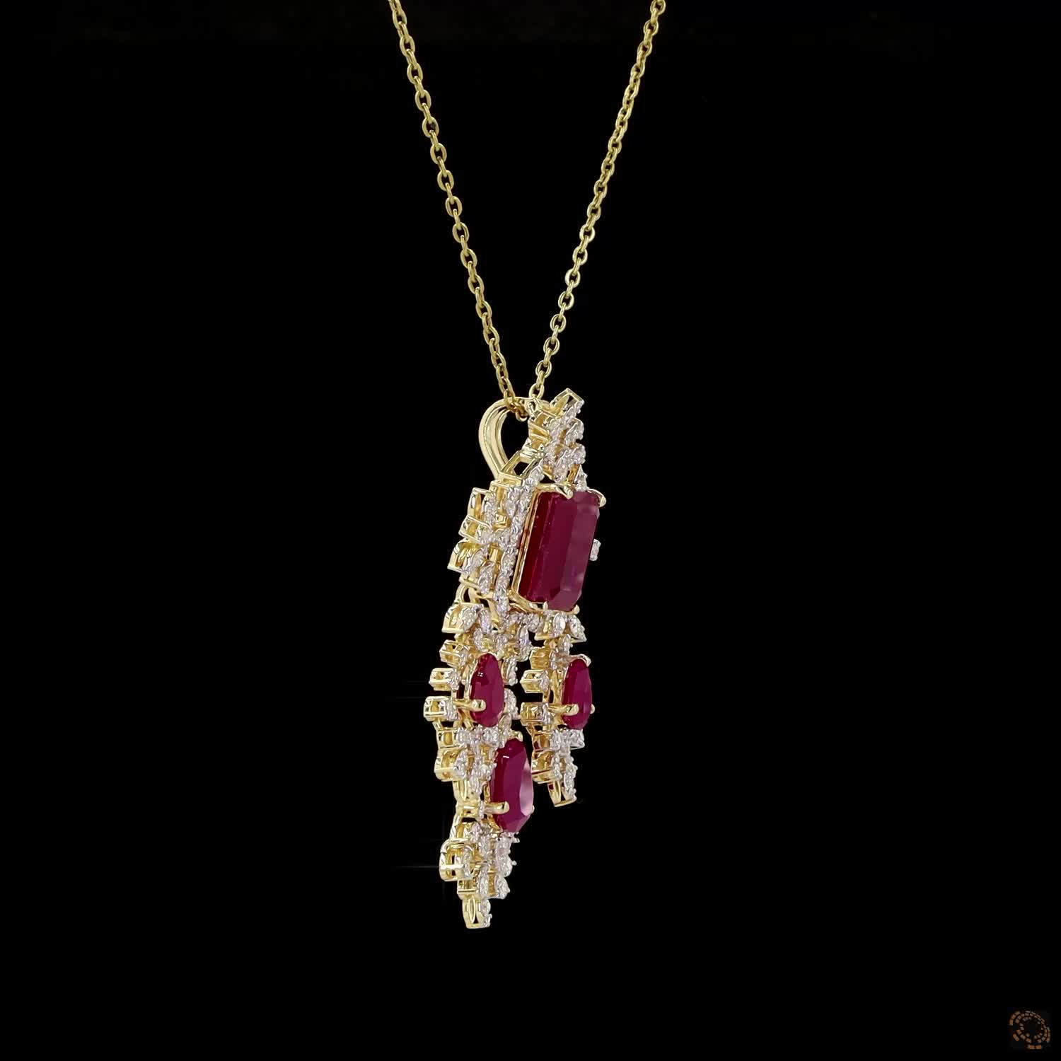 Emerald & Ruby Diamond Pendant in 18KT Yellow Gold
