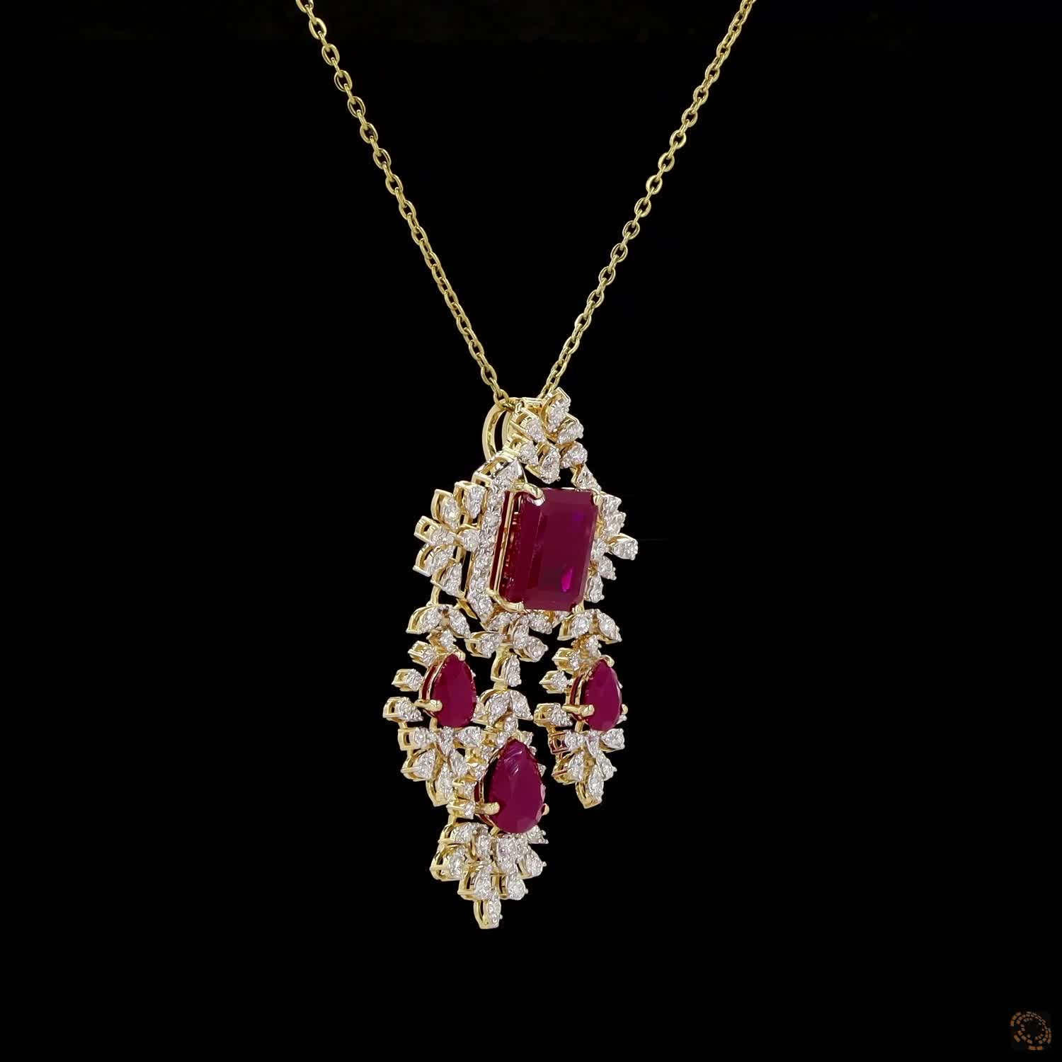 Emerald & Ruby Diamond Pendant in 18KT Yellow Gold