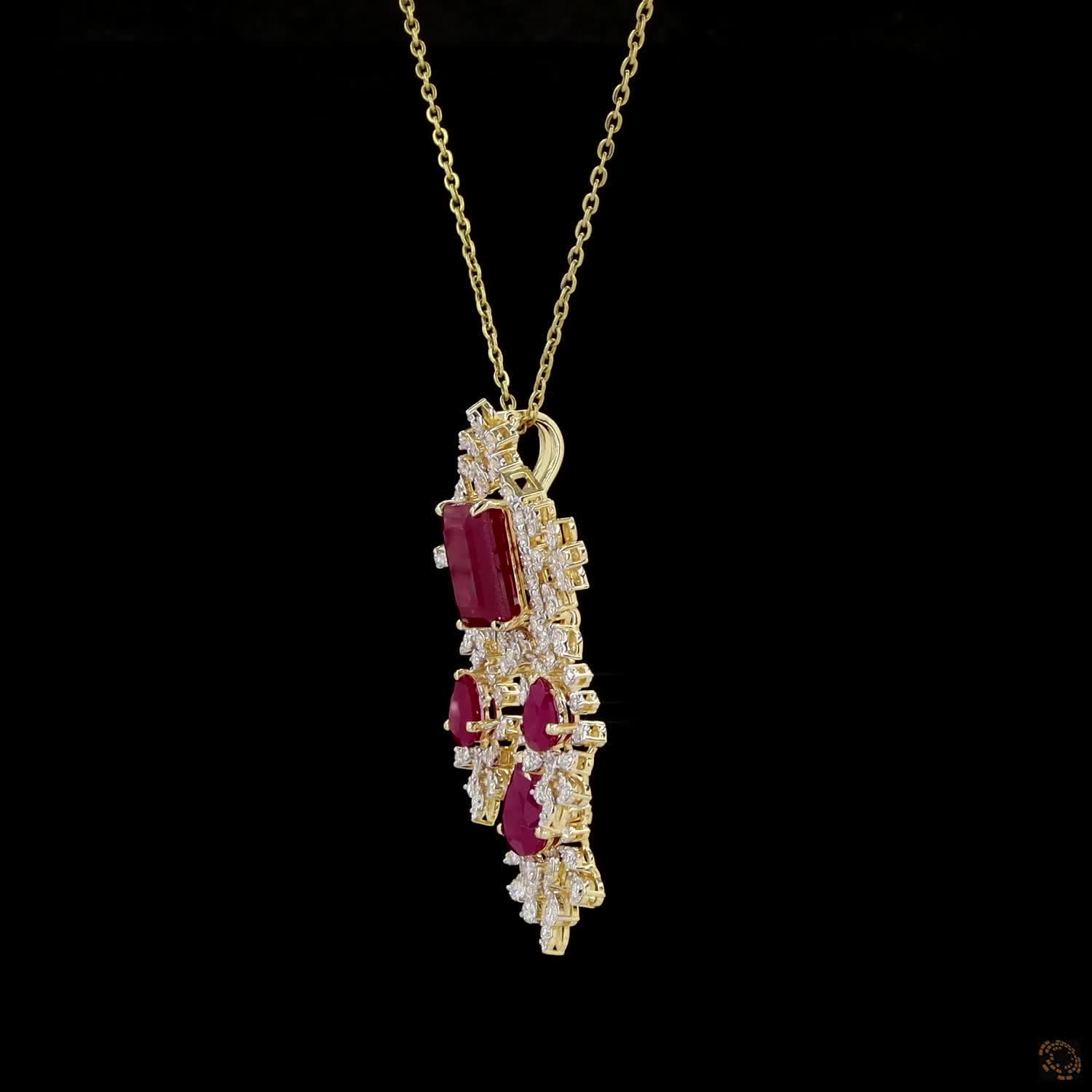 Emerald & Ruby Diamond Pendant in 18KT Yellow Gold