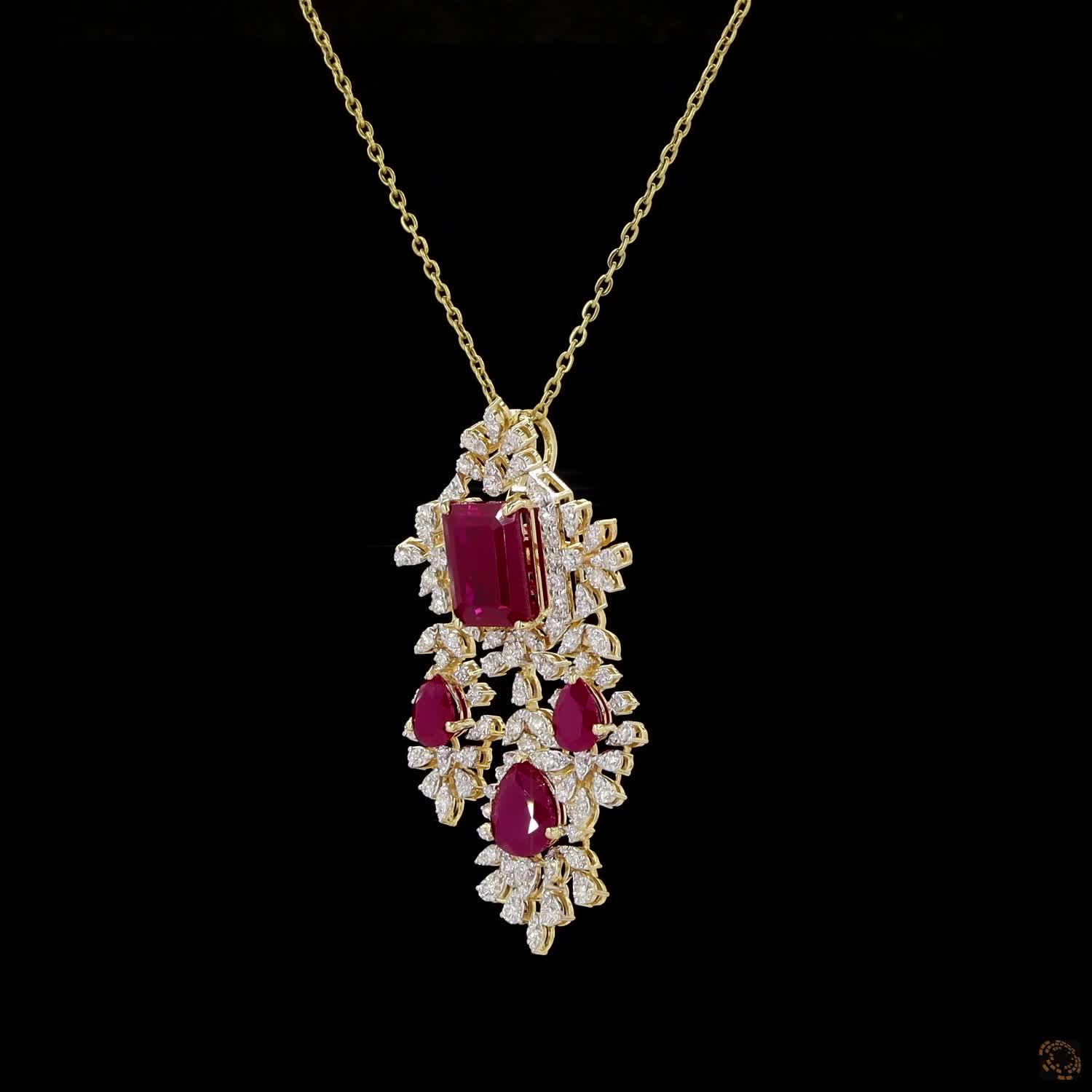 Emerald & Ruby Diamond Pendant in 18KT Yellow Gold