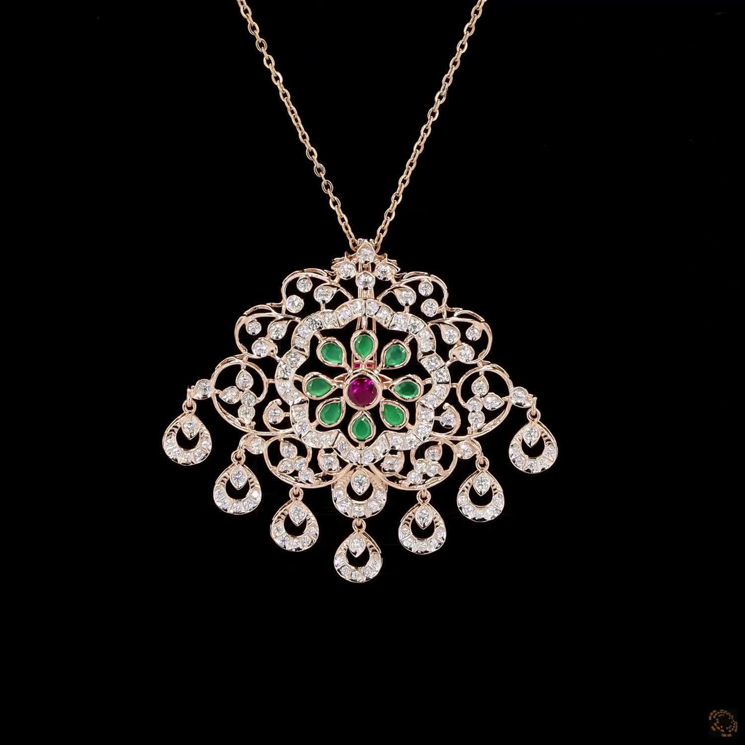 Emerald & Ruby Diamond Pendant in 18KT Yellow Gold