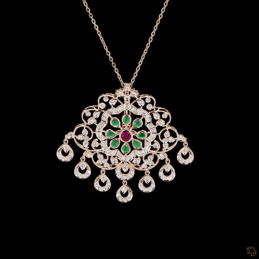 Emerald & Ruby Diamond Pendant in 18KT Yellow Gold