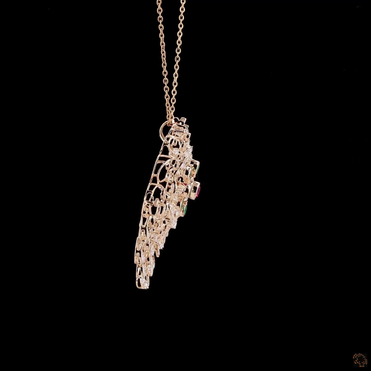 Emerald & Ruby Diamond Pendant in 18KT Yellow Gold