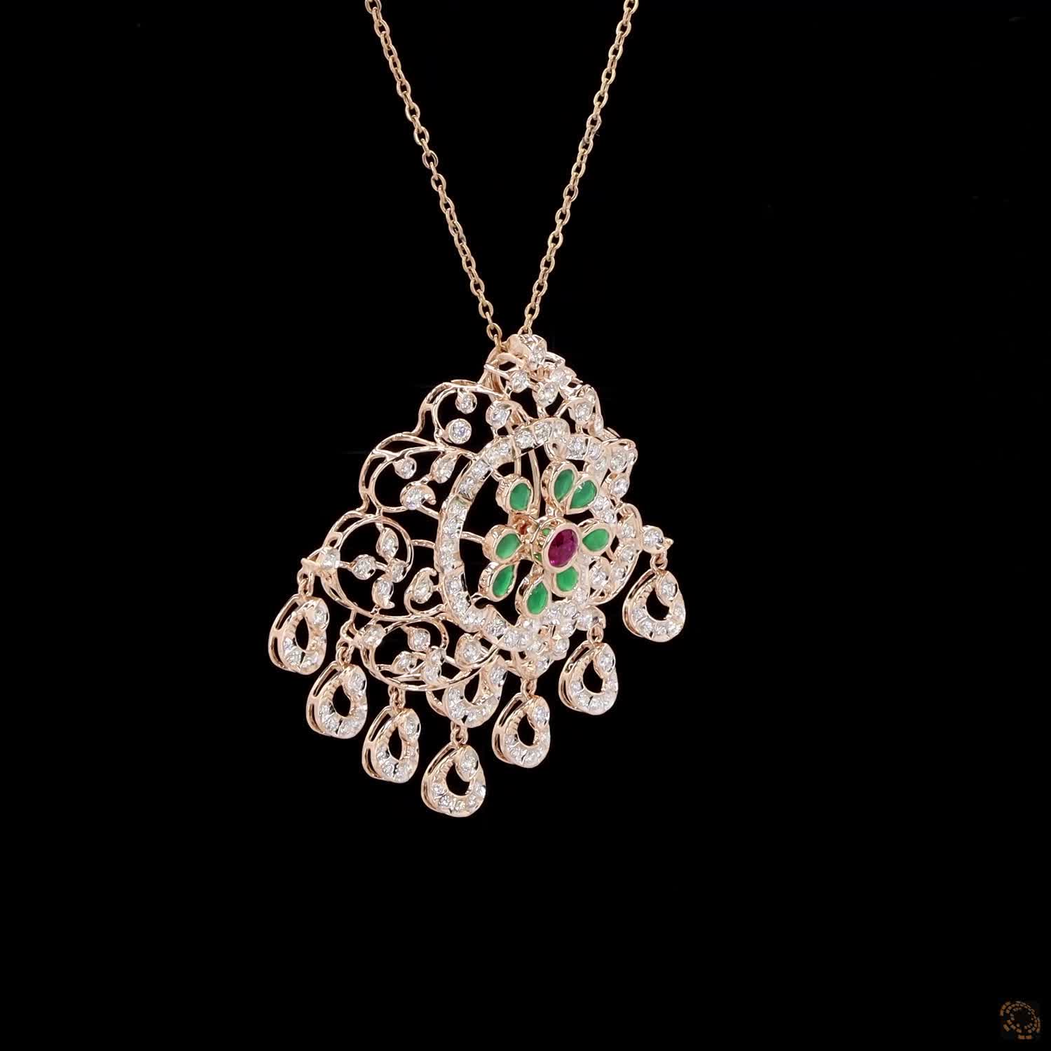 Emerald & Ruby Diamond Pendant in 18KT Yellow Gold