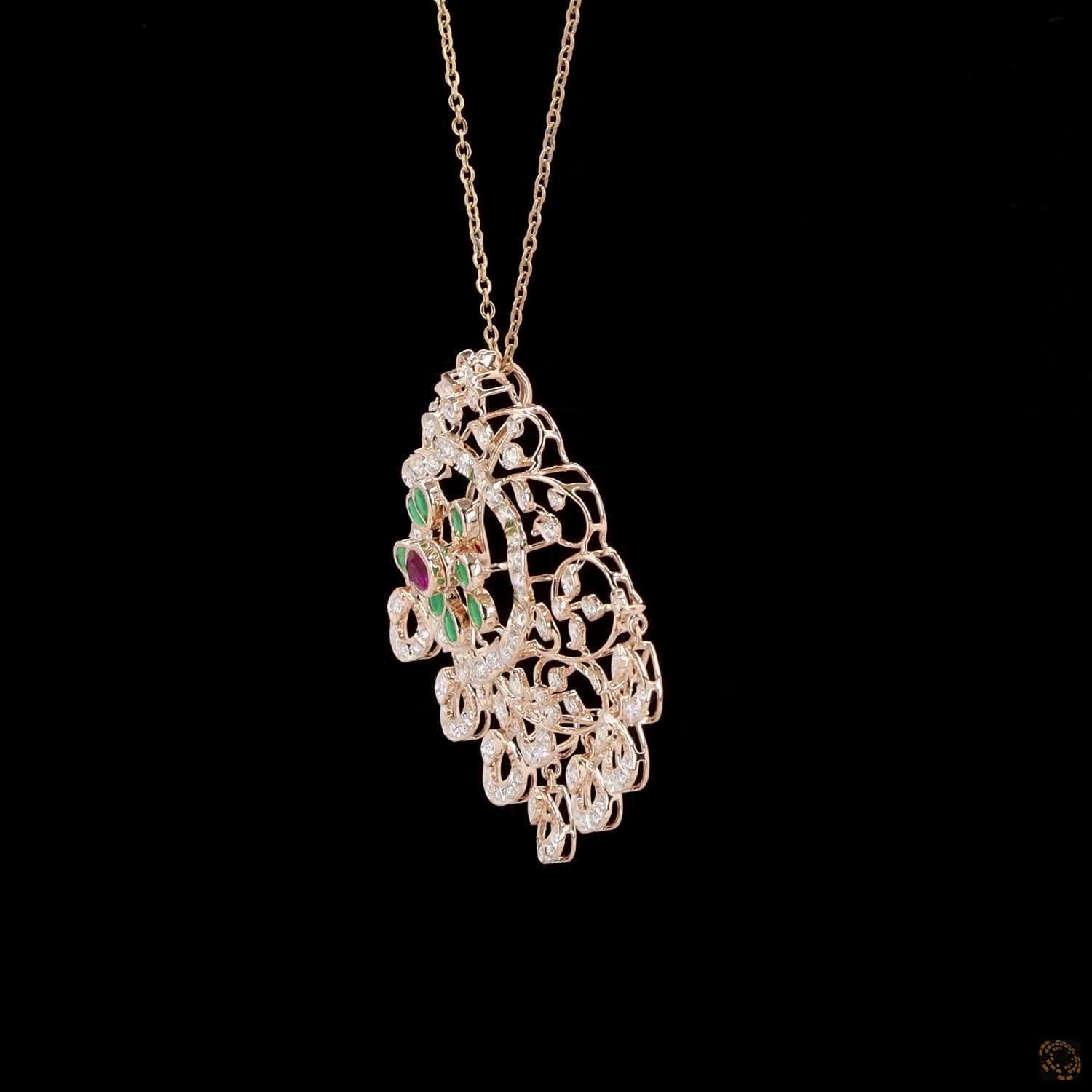 Emerald & Ruby Diamond Pendant in 18KT Yellow Gold