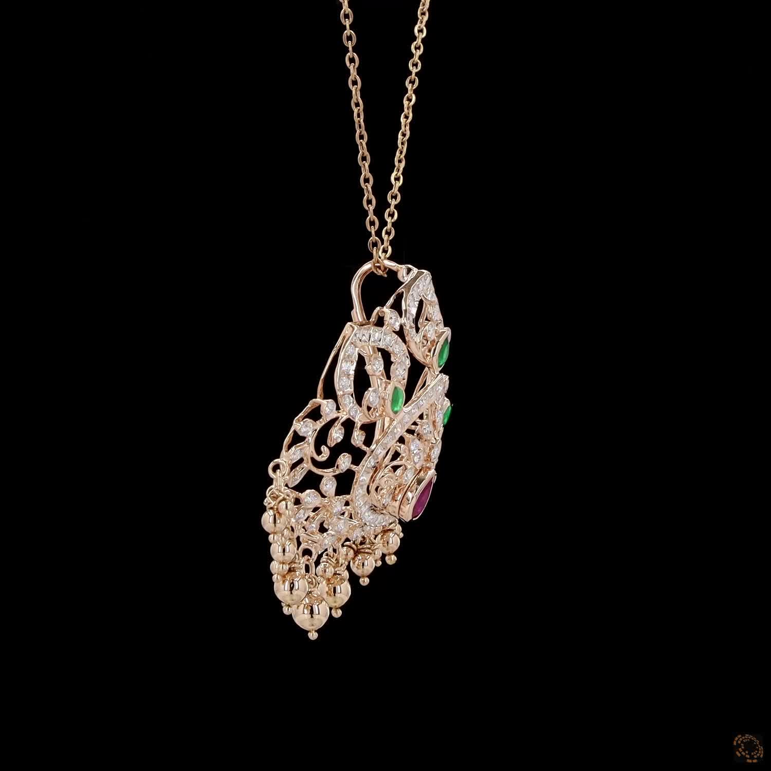 Emerald & Ruby Diamond Pendant in 18KT Yellow Gold