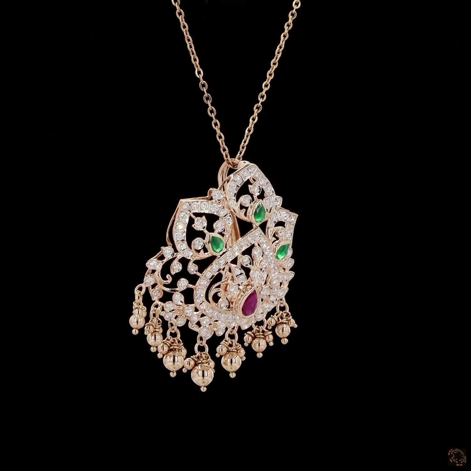 Emerald & Ruby Diamond Pendant in 18KT Yellow Gold