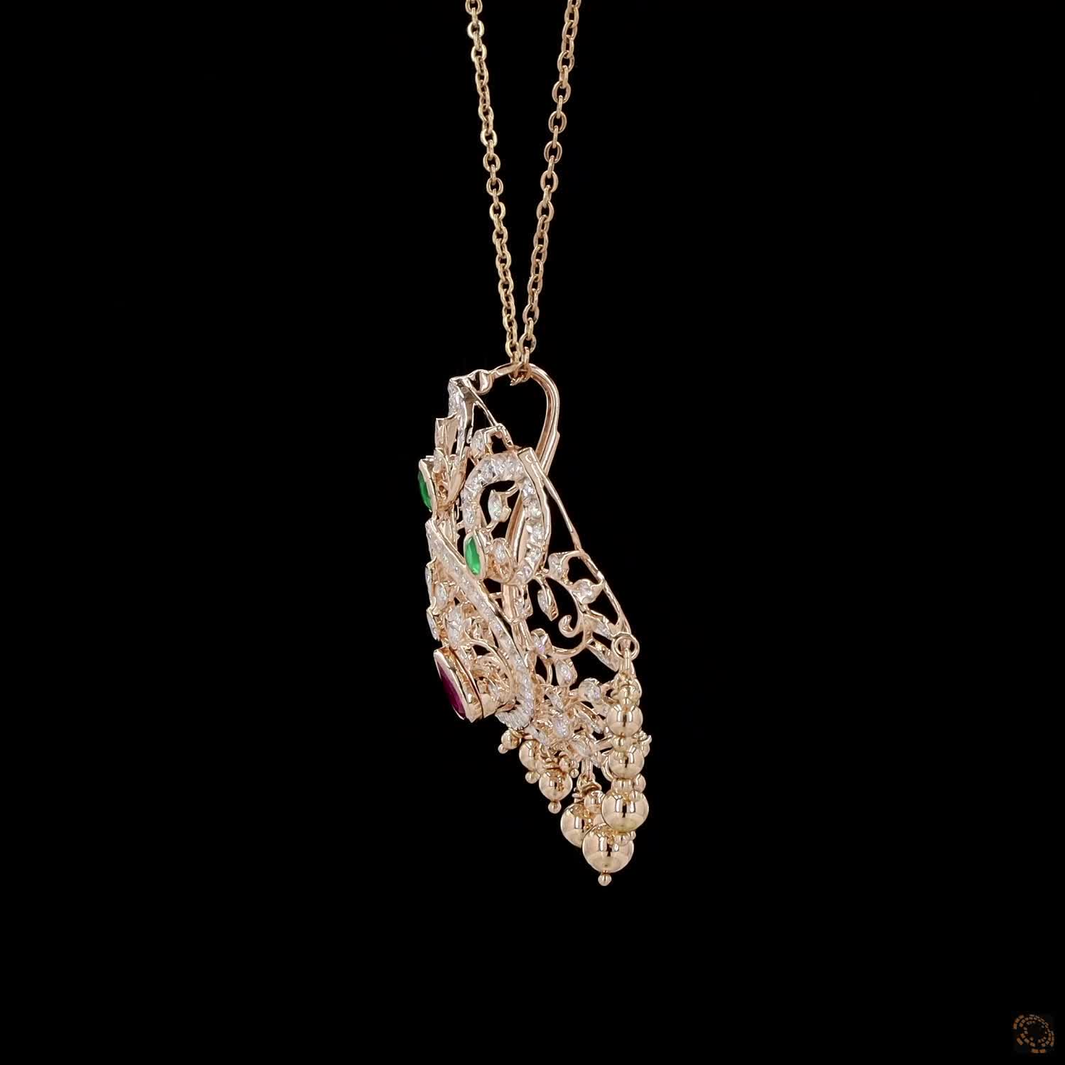 Emerald & Ruby Diamond Pendant in 18KT Yellow Gold