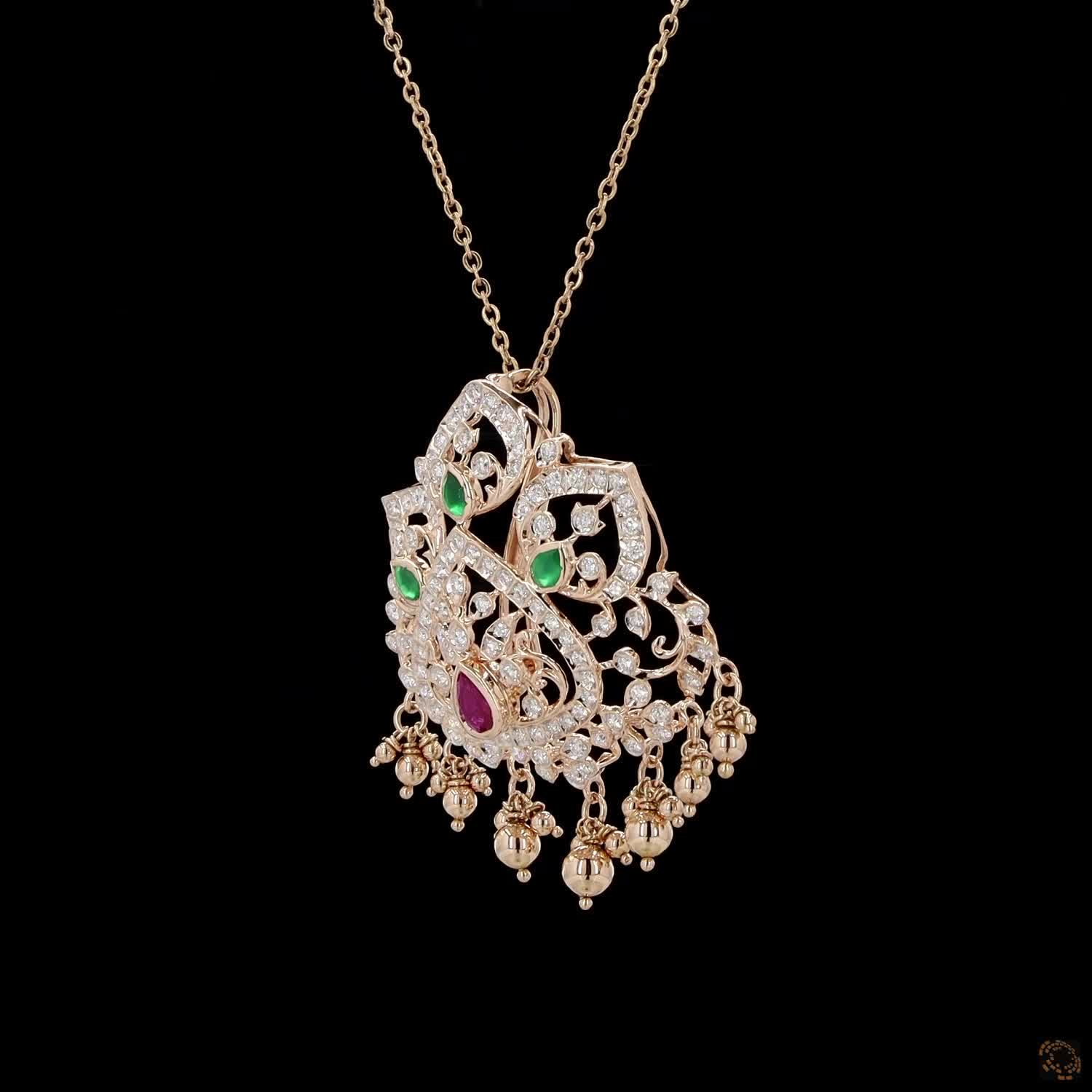 Emerald & Ruby Diamond Pendant in 18KT Yellow Gold
