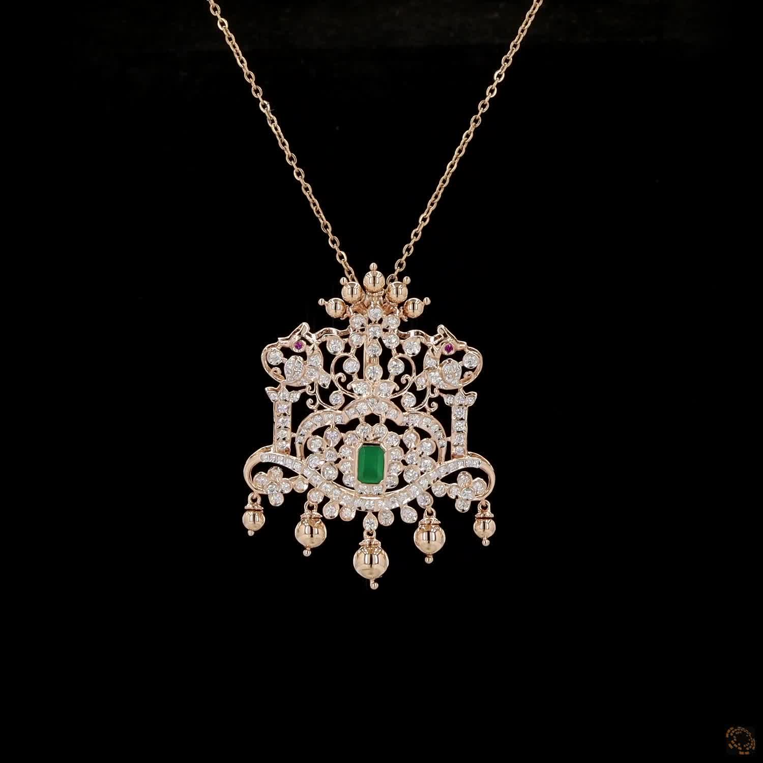 Emerald & Ruby Diamond Pendant in 18KT Yellow Gold