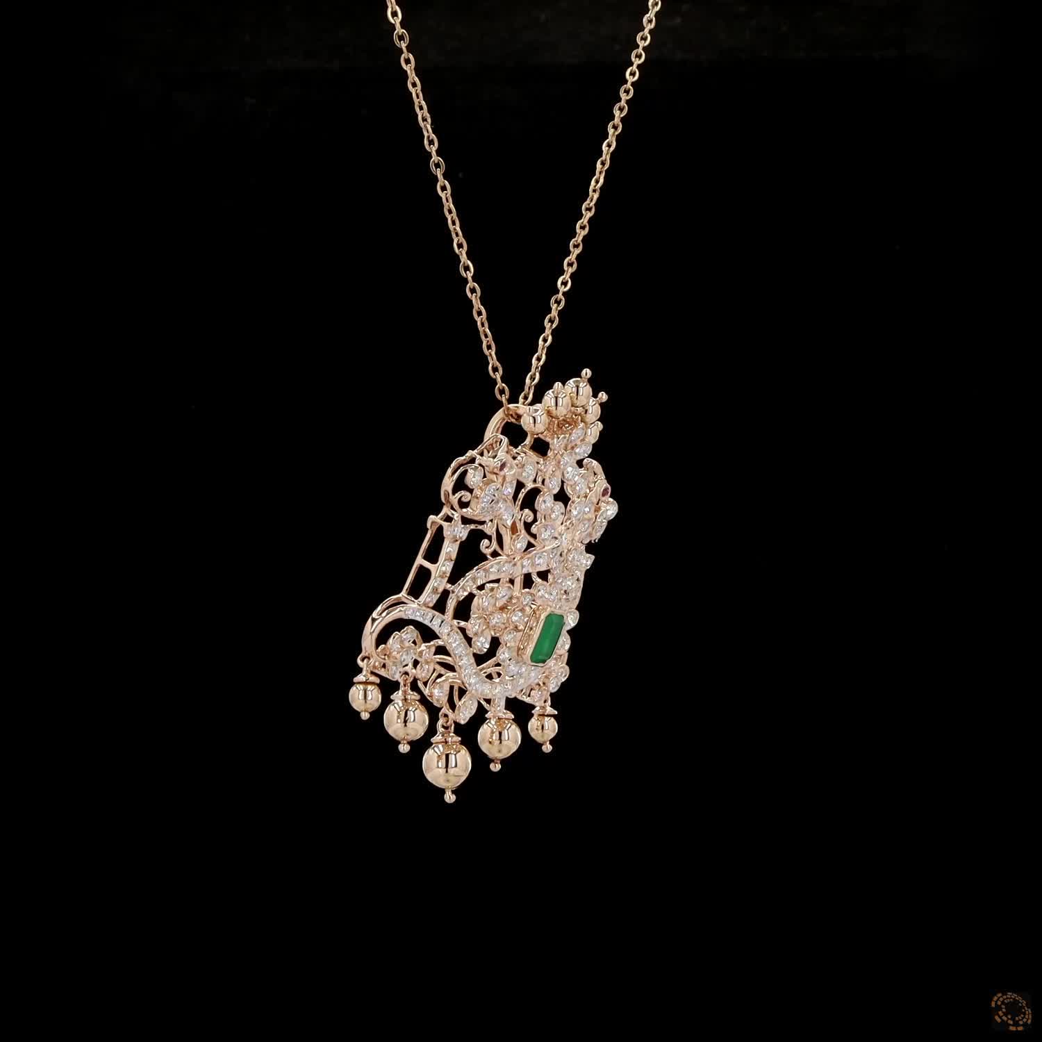 Emerald & Ruby Diamond Pendant in 18KT Yellow Gold