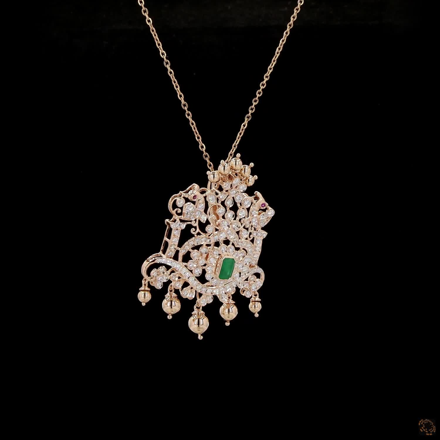 Emerald & Ruby Diamond Pendant in 18KT Yellow Gold