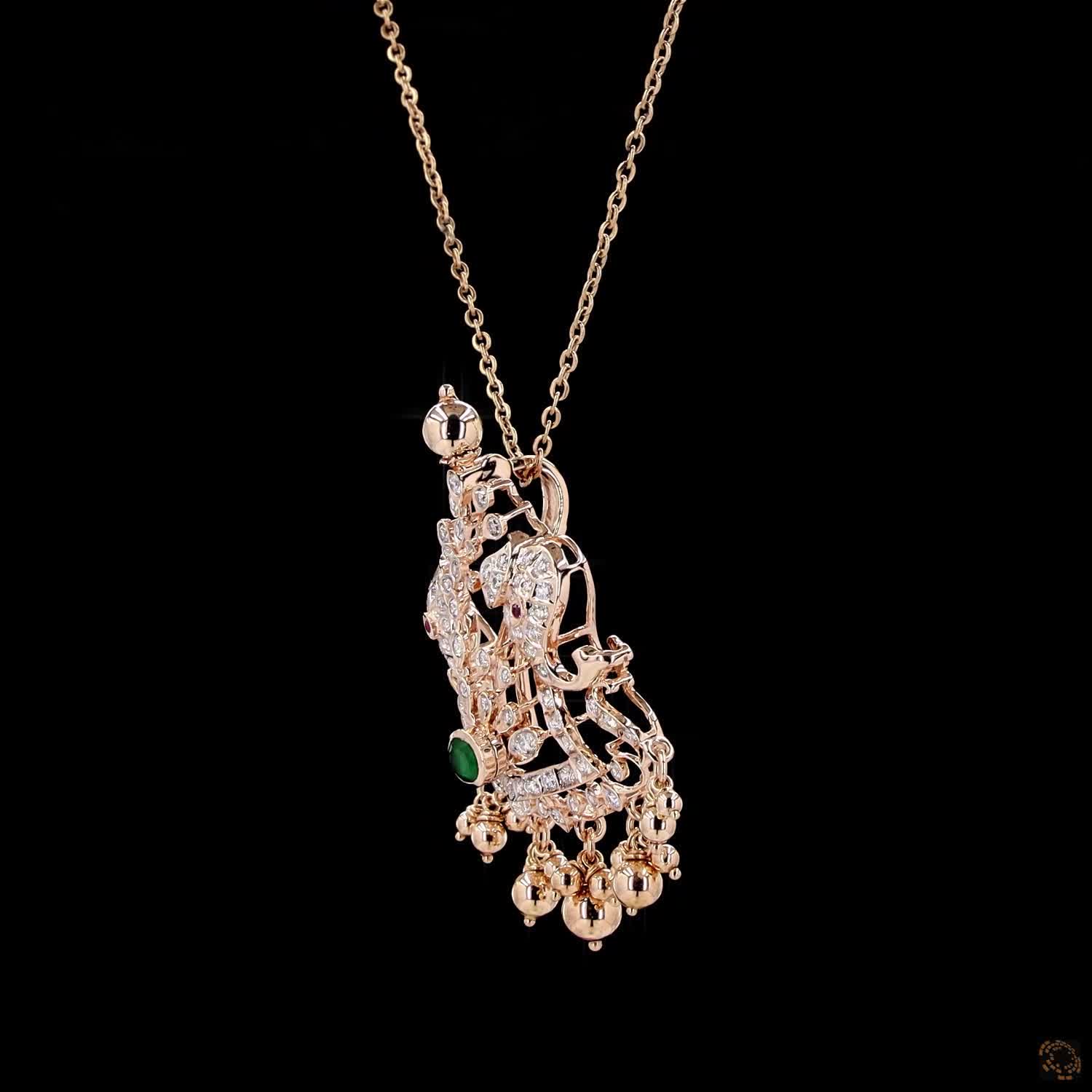 Emerald & Ruby Diamond Pendant in 18KT Rose Gold