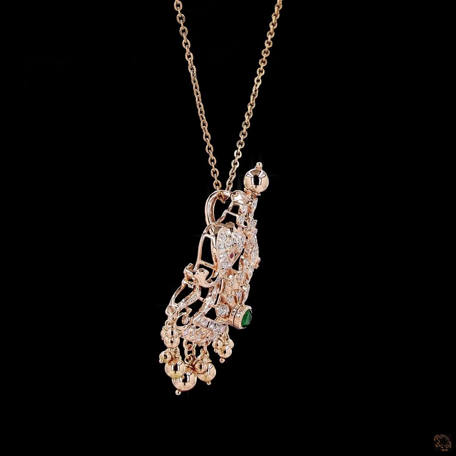 Emerald & Ruby Diamond Pendant in 18KT Rose Gold