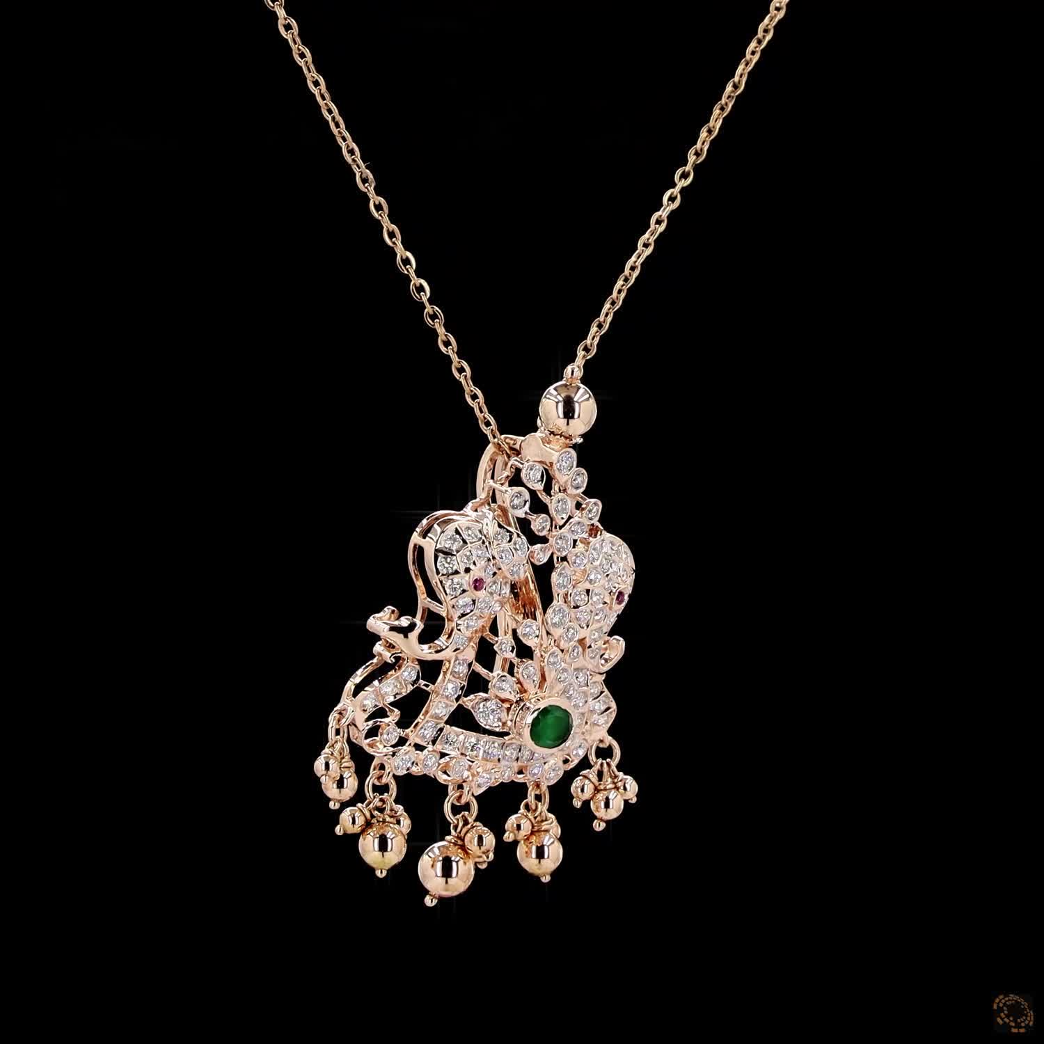 Emerald & Ruby Diamond Pendant in 18KT Rose Gold