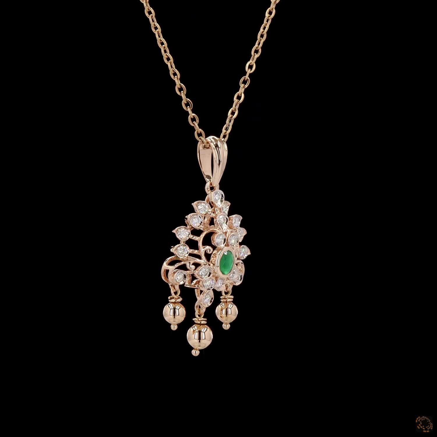 Emerald Diamond Pendant in 18KT Rose Gold