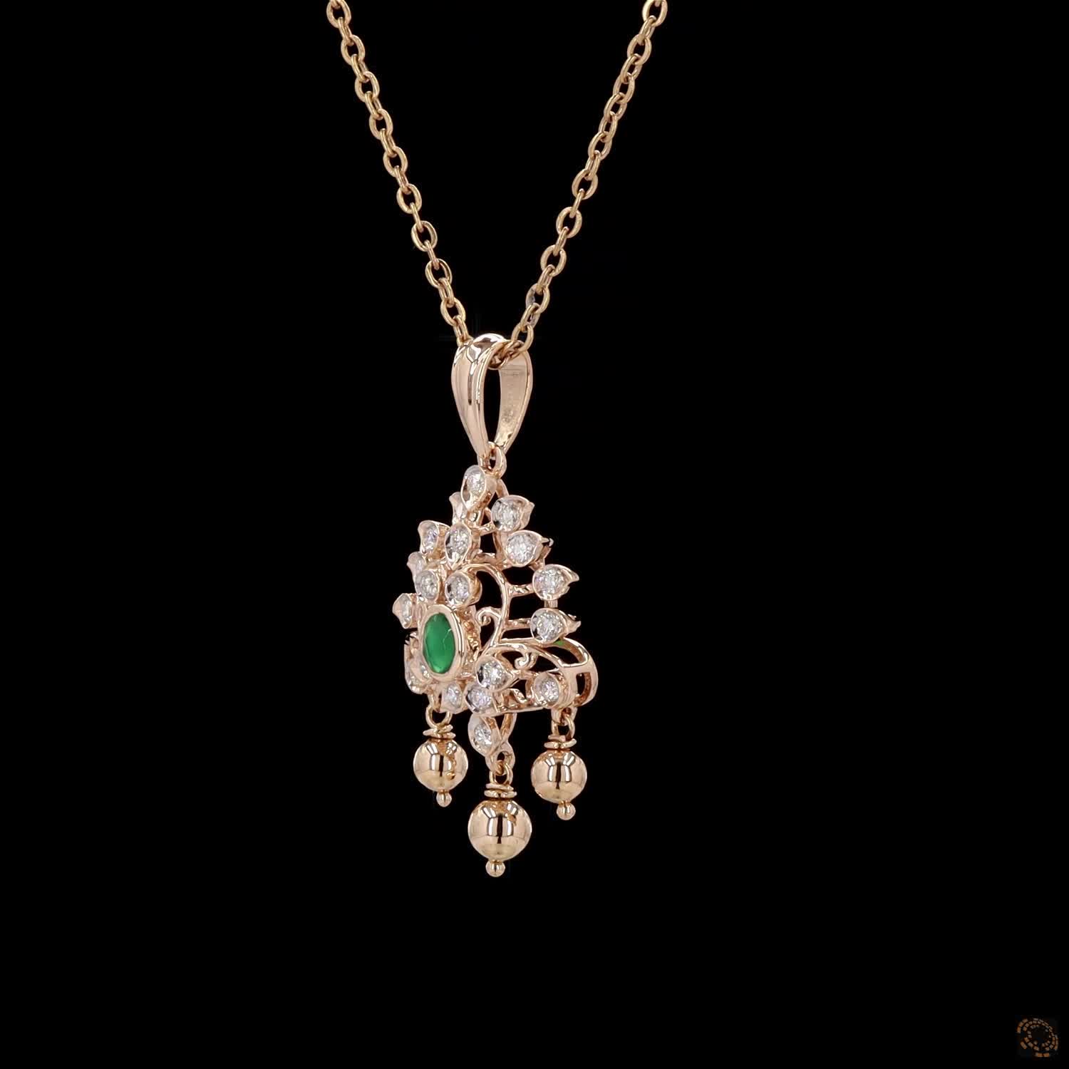Emerald Diamond Pendant in 18KT Rose Gold