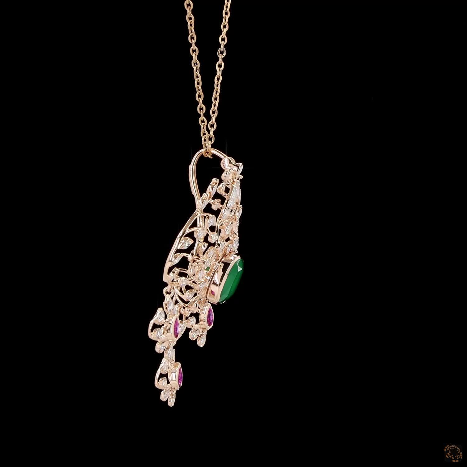 Emerald & Ruby Diamond Pendant in 18KT Rose Gold