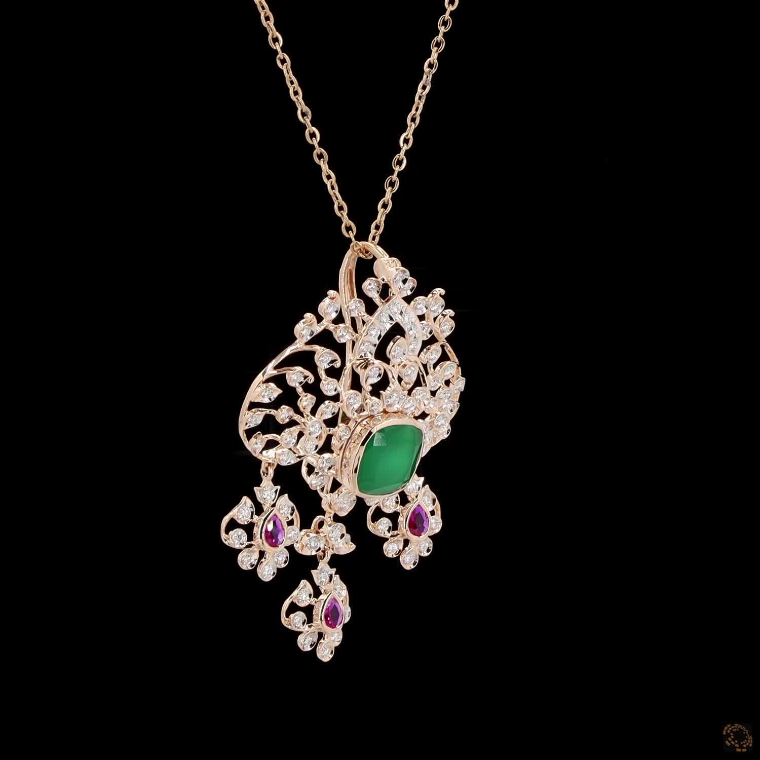 Emerald & Ruby Diamond Pendant in 18KT Rose Gold