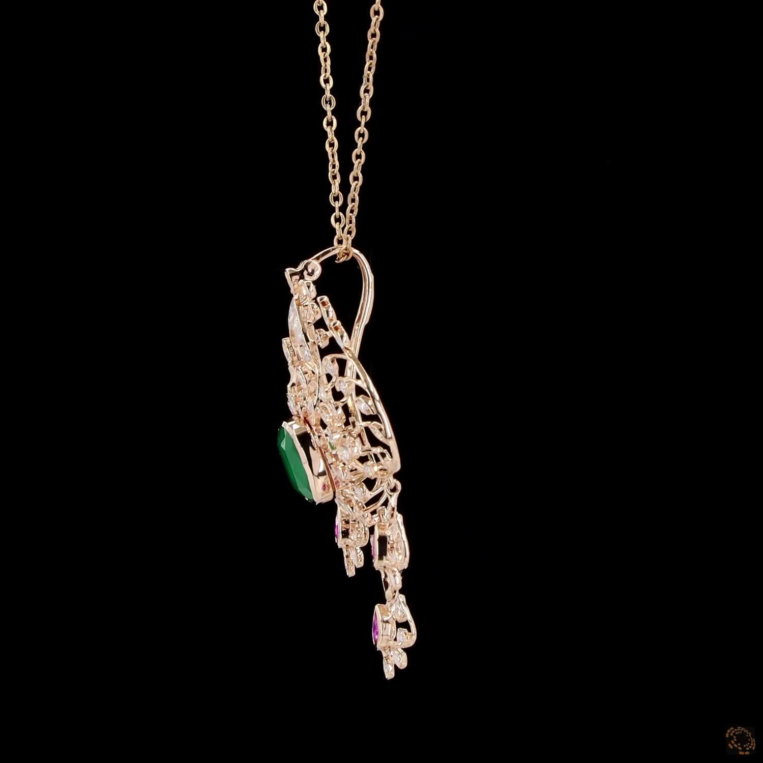 Emerald & Ruby Diamond Pendant in 18KT Rose Gold