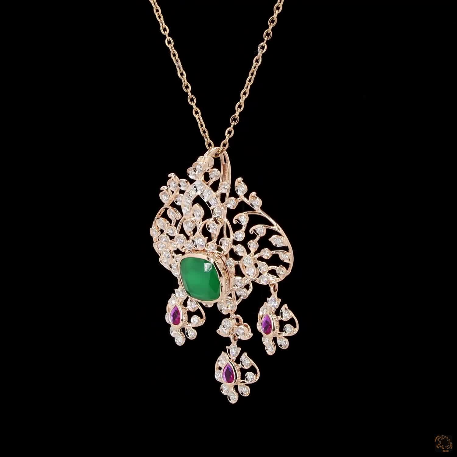 Emerald & Ruby Diamond Pendant in 18KT Rose Gold