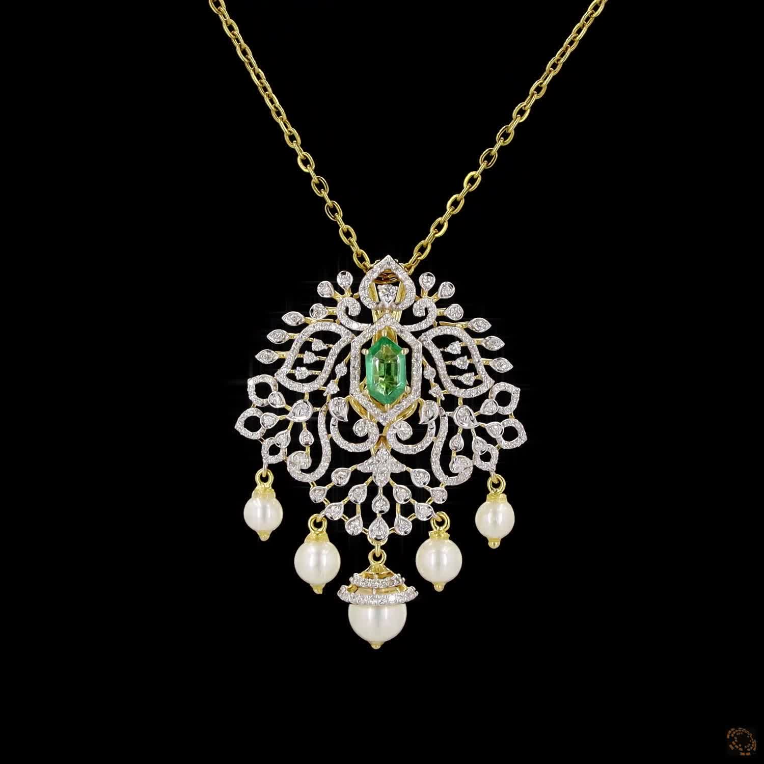Emerald & Ruby Diamond Pendant in 18KT Yellow Gold