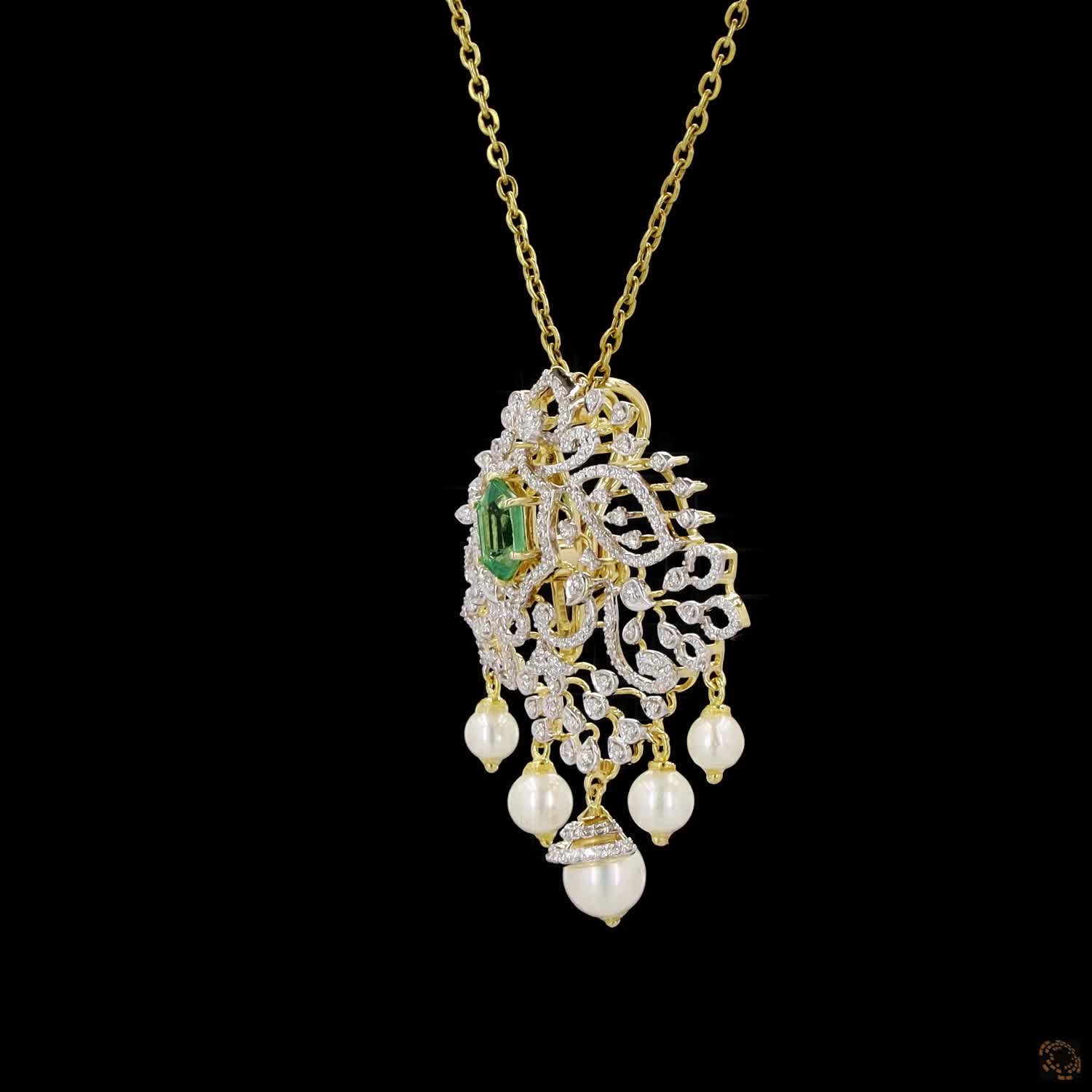Emerald & Ruby Diamond Pendant in 18KT Yellow Gold