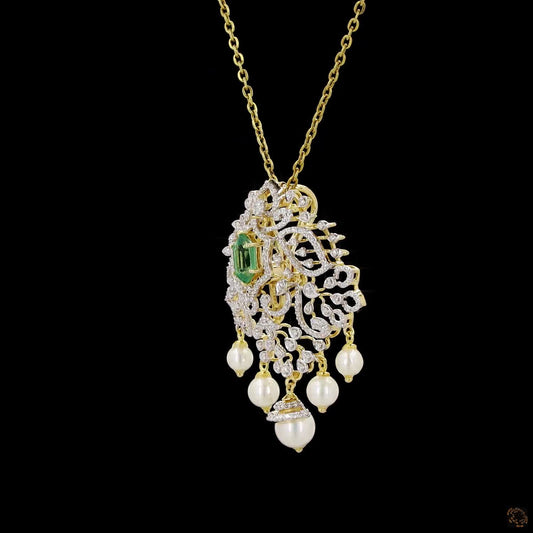 Emerald & Ruby Diamond Pendant in 18KT Yellow Gold