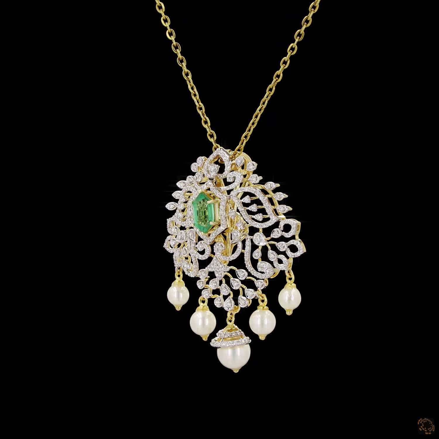 Emerald & Ruby Diamond Pendant in 18KT Yellow Gold